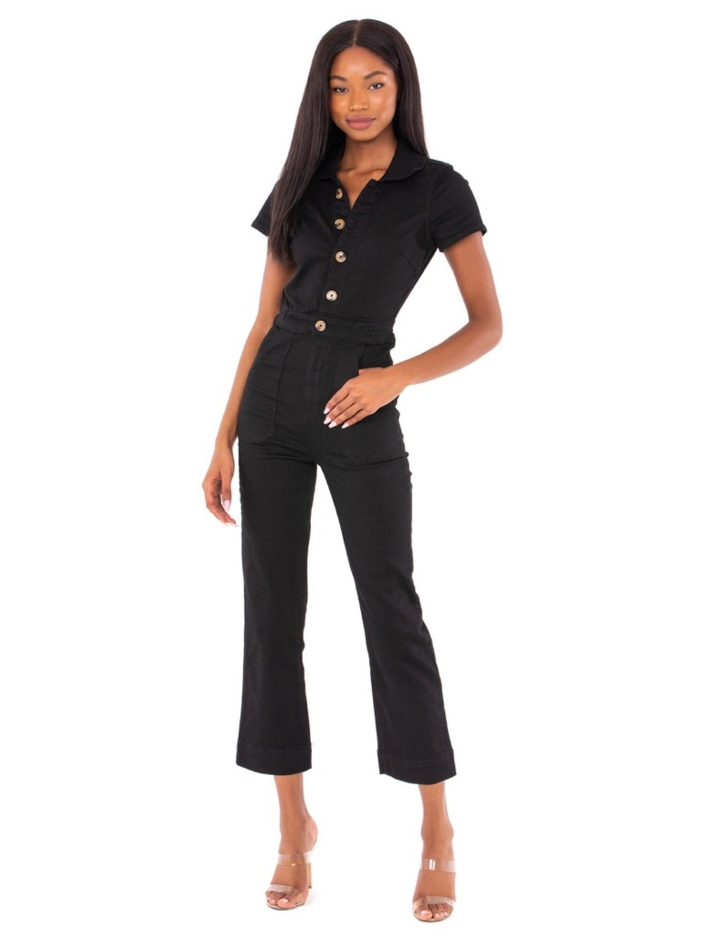 Show Me Your Mumu Black Emery Jumpsuit in Pitch Black Size Large Straight Leg